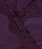 V Neck Long Sleeve Ruched Contrast Lace Casual Top — Potent Purple — view 8