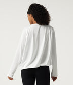 Round Neck Long Sleeve Oversized Casual Sports Top — White — view 2