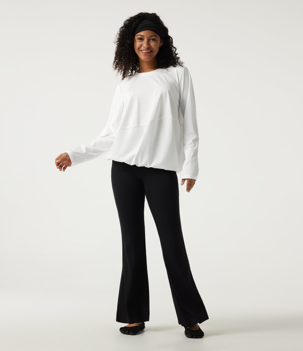 Round Neck Long Sleeve Oversized Casual Sports Top — White — view 7