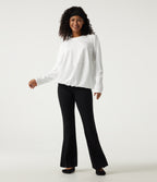 Round Neck Long Sleeve Oversized Casual Sports Top — White — view 7