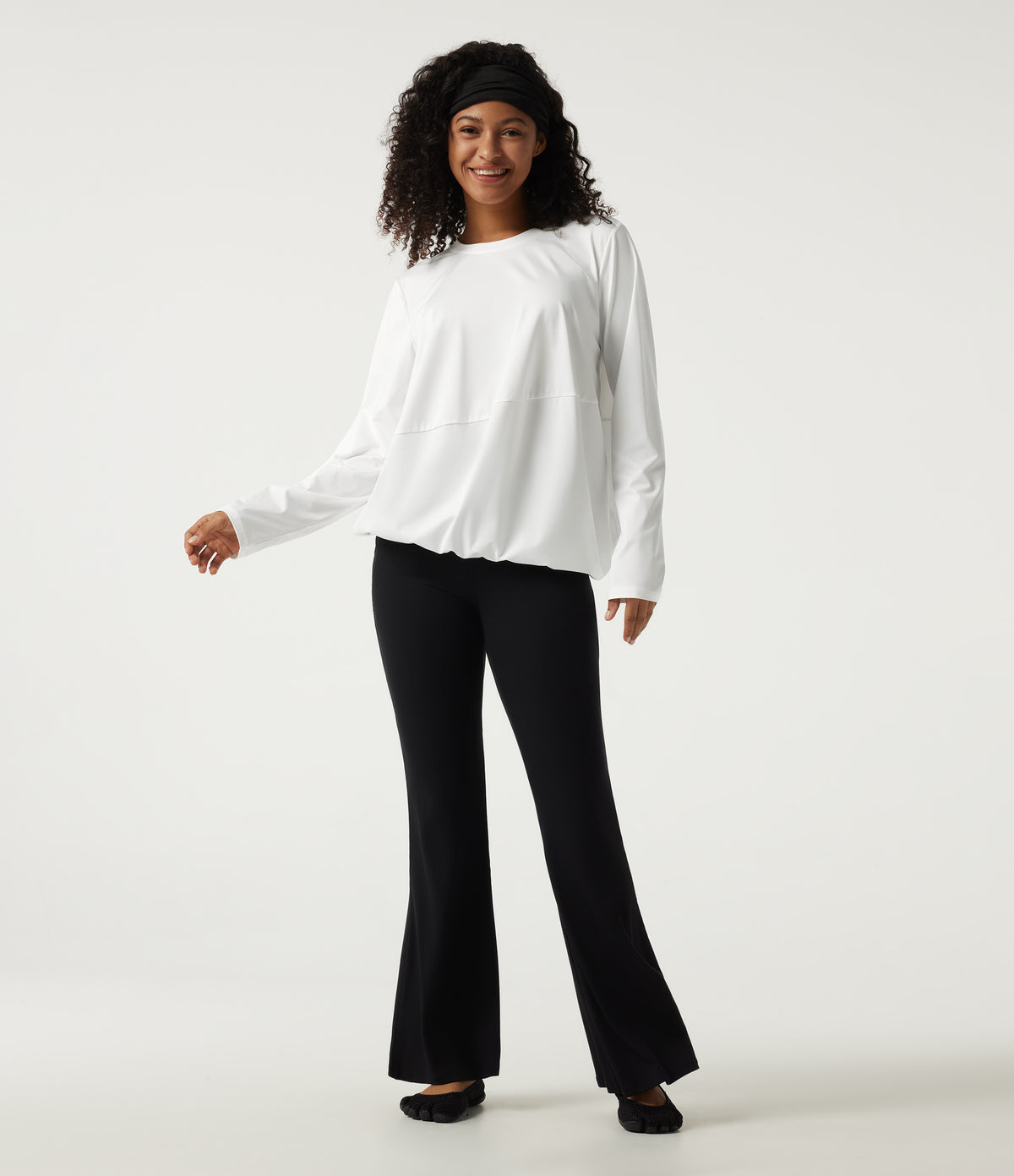 Round Neck Long Sleeve Oversized Casual Sports Top — White — view 7