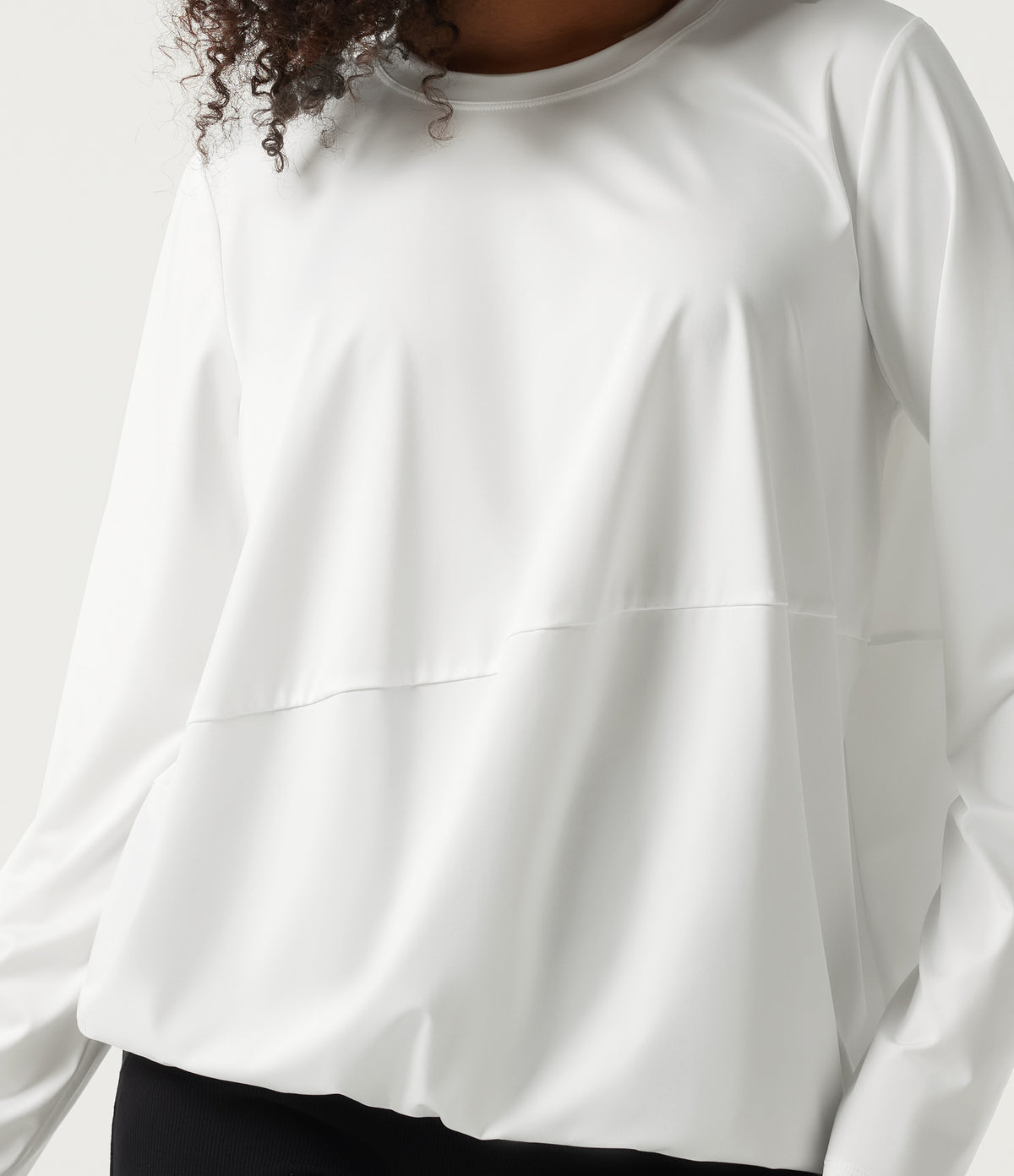 Round Neck Long Sleeve Oversized Casual Sports Top — White — view 5