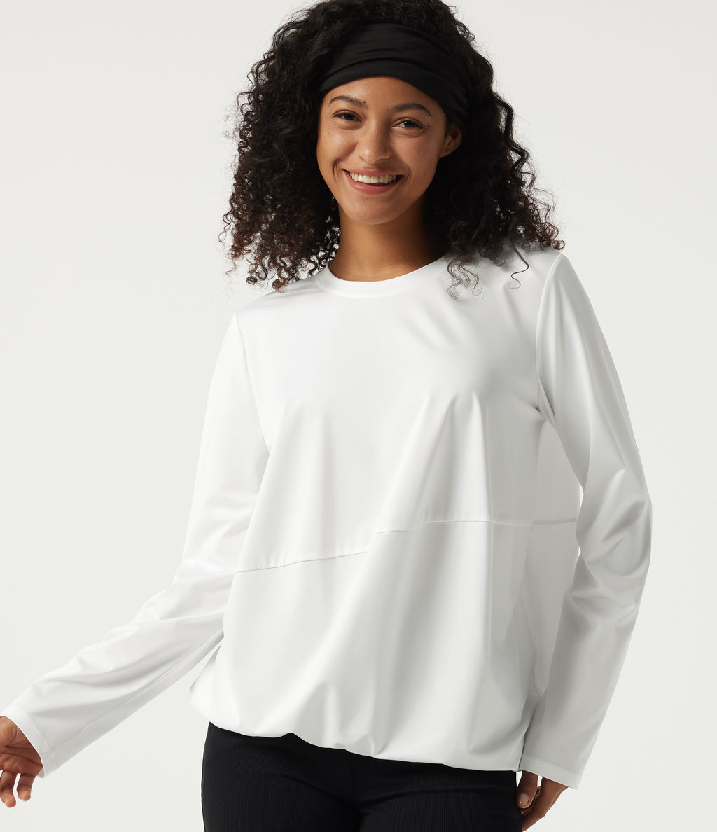 Round Neck Long Sleeve Oversized Casual Sports Top — White — view 1