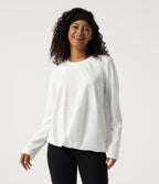 Round Neck Long Sleeve Oversized Casual Sports Top — White — view 4