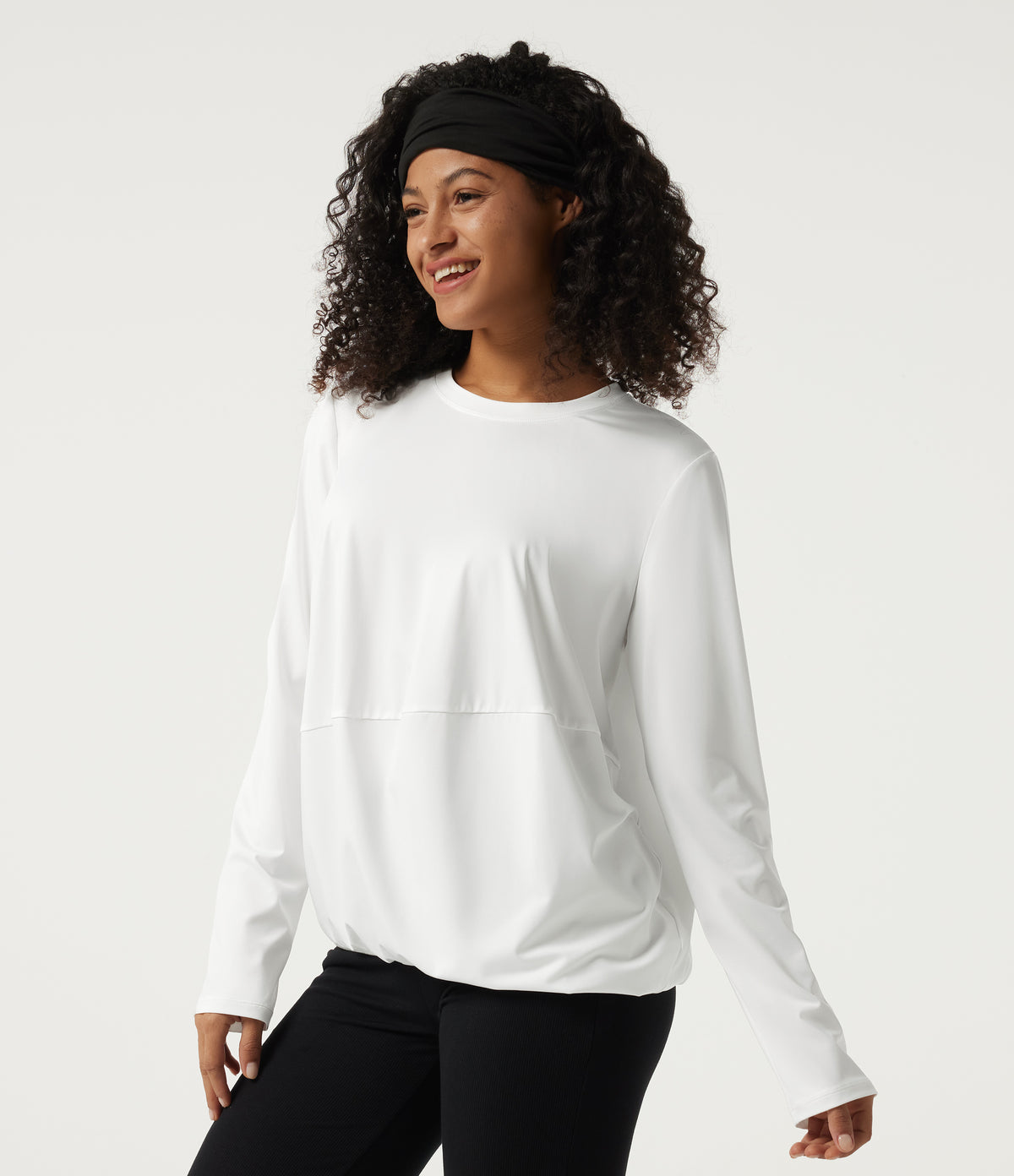 Round Neck Long Sleeve Oversized Casual Sports Top — White — view 3