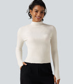 Mock Neck Long Sleeve Slim Work Jumper with Thumbholes — Marshmallow — view 4