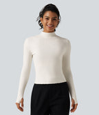 Mock Neck Long Sleeve Slim Work Jumper with Thumbholes — Marshmallow — view 1