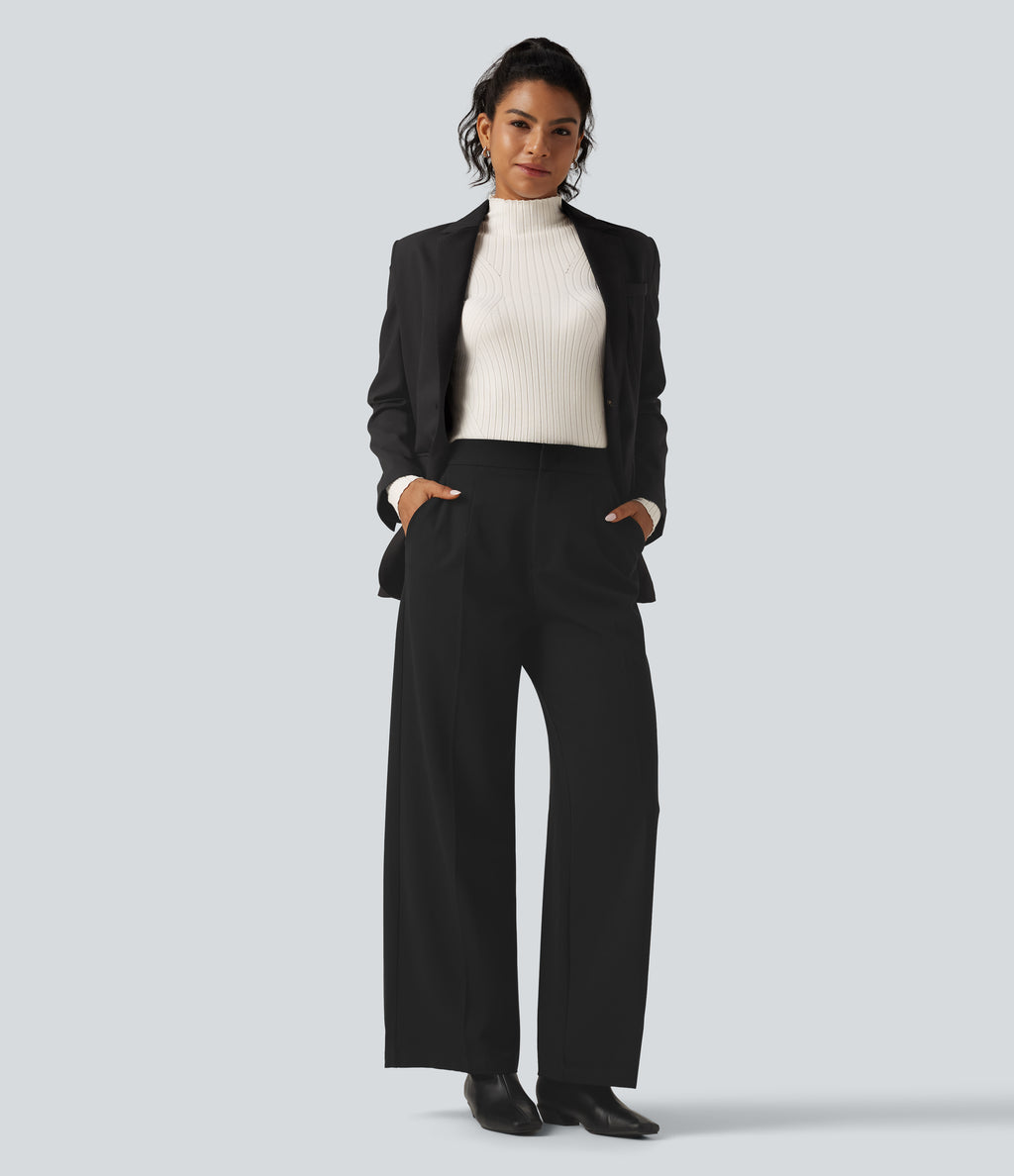 Mock Neck Long Sleeve Slim Work Jumper with Thumbholes — Marshmallow — view 8