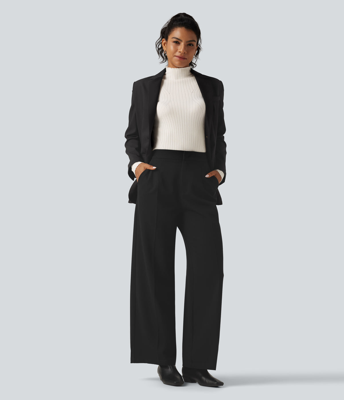 Mock Neck Long Sleeve Slim Work Jumper with Thumbholes — Marshmallow — view 8