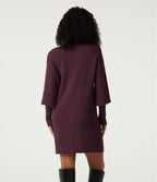 High Neck Long Sleeve Casual Mini Sweater Dress — Mauve Wine — view 2
