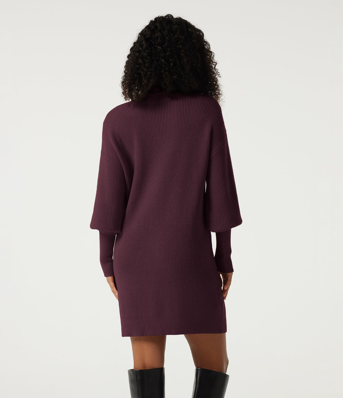 High Neck Long Sleeve Casual Mini Sweater Dress — Mauve Wine — view 2