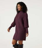 High Neck Long Sleeve Casual Mini Sweater Dress — Mauve Wine — view 3