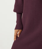 High Neck Long Sleeve Casual Mini Sweater Dress — Mauve Wine — view 5