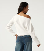 Long Sleeve Waffle Casual Jumper — White — view 2