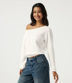 Long Sleeve Waffle Casual Jumper — White — view 3