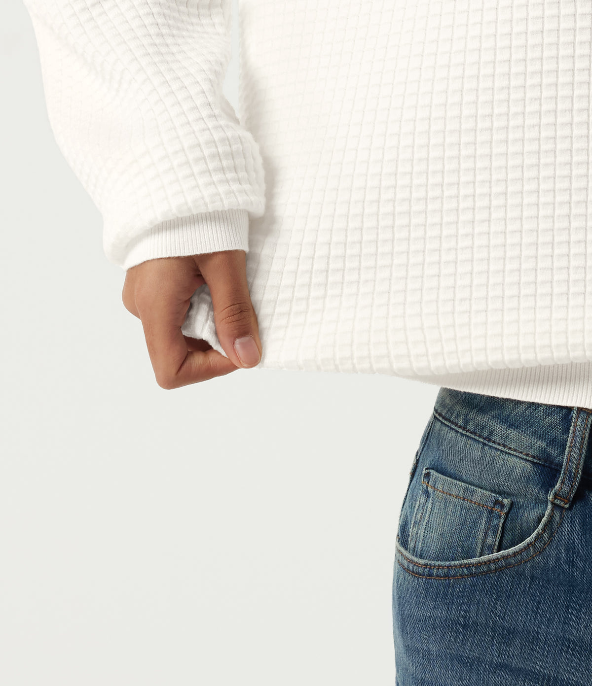 Long Sleeve Waffle Casual Jumper — White — view 5