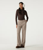 Mid Rise Foldover Wide Leg Plaid Lounge Trousers with Pockets — Paris Café Check — view 7