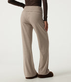 Mid Rise Foldover Wide Leg Plaid Lounge Trousers with Pockets — Paris Café Check — view 2