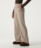 Mid Rise Foldover Wide Leg Plaid Lounge Trousers with Pockets — Paris Café Check — view 3