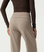 Mid Rise Foldover Wide Leg Plaid Lounge Trousers with Pockets — Paris Café Check — view 5