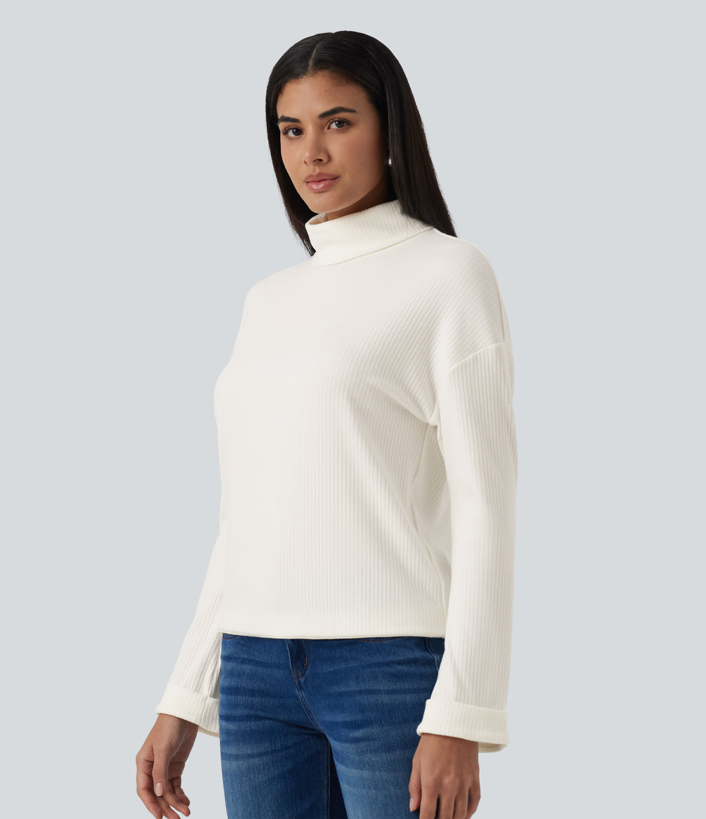 High Neck Long Sleeve Casual Top — Candied Cloud — view 3