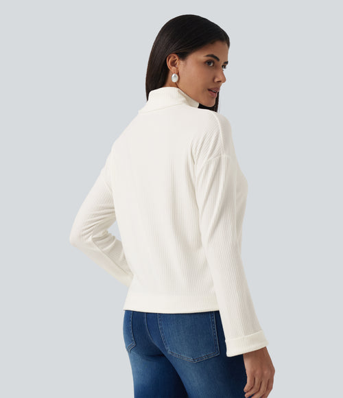 High Neck Long Sleeve Casual Top — Candied Cloud — view 2