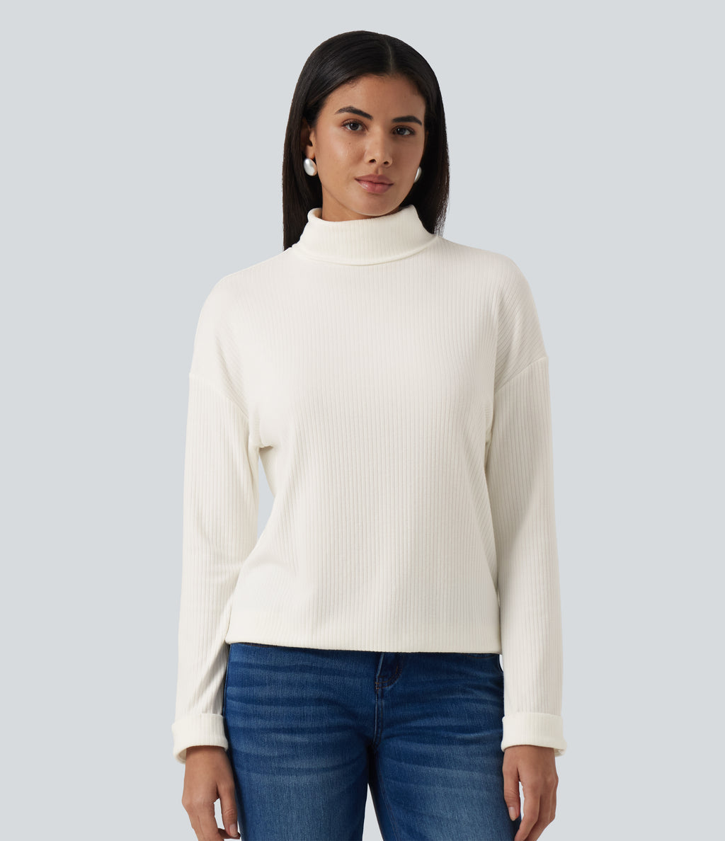 High Neck Long Sleeve Casual Top — Candied Cloud — view 4