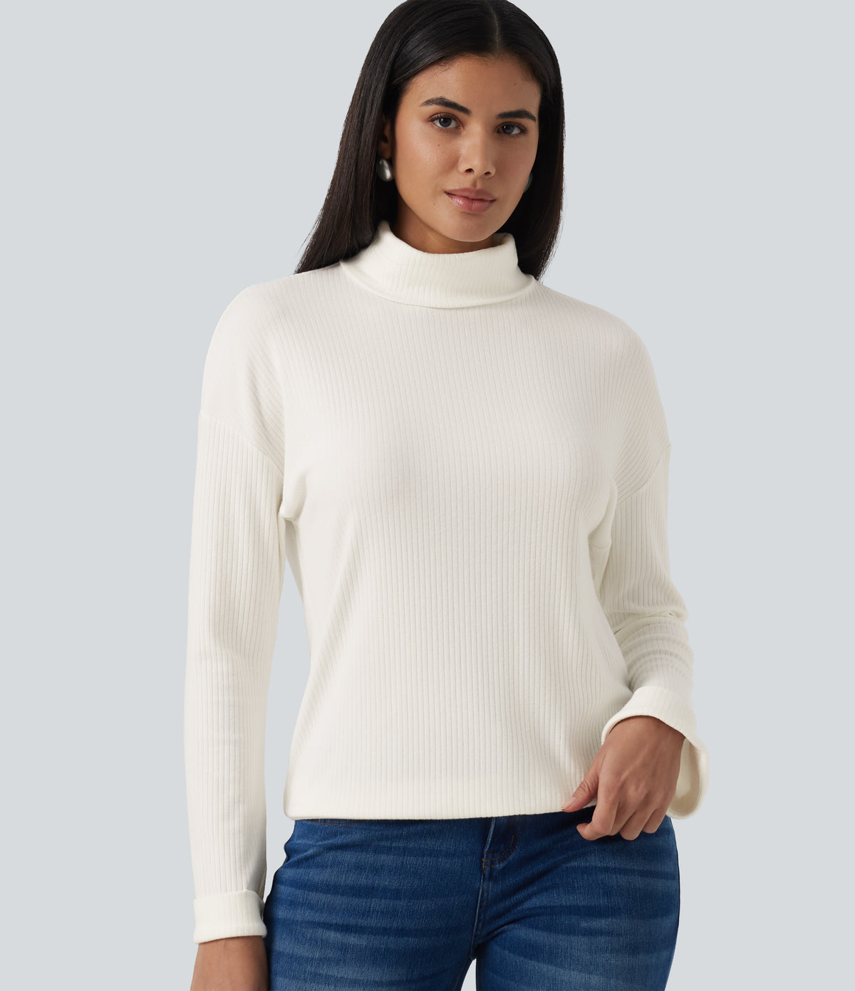High Neck Long Sleeve Casual Top — Candied Cloud — view 1
