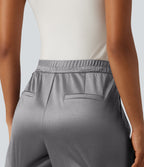 High Waisted Satin Work Shorts 3" with Pockets — Steel Gray — view 5
