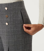 High Waisted Wide Leg Houndstooth Plaid Work Trousers with Pockets — Dark Gray Plaid — view 5