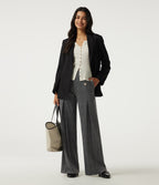 High Waisted Wide Leg Houndstooth Plaid Work Trousers with Pockets — Dark Gray Plaid — view 6