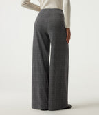 High Waisted Wide Leg Houndstooth Plaid Work Trousers with Pockets — Dark Gray Plaid — view 2