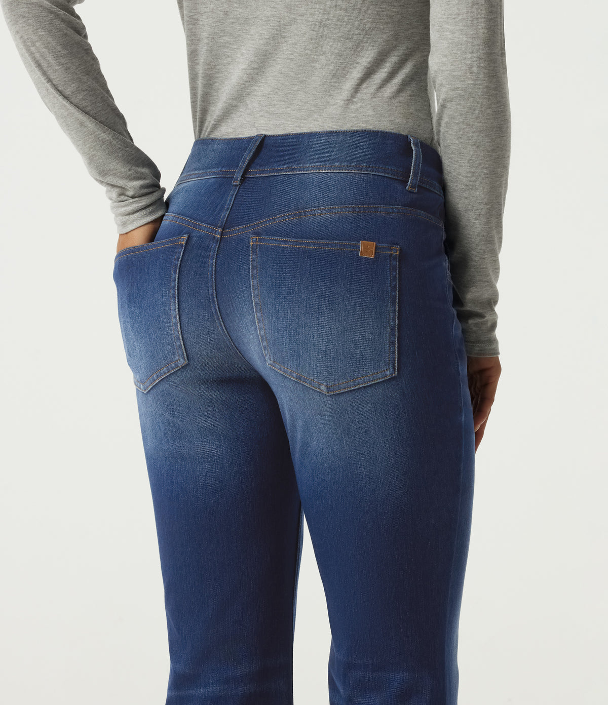 Mid Rise Flare Casual Jeans with Pockets — Estate Blue Denim — view 5