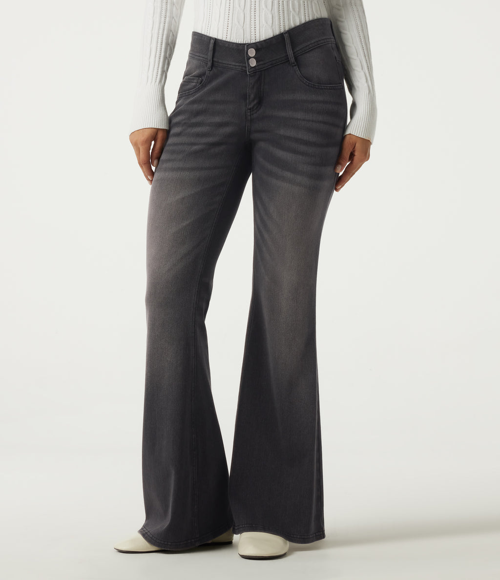 Mid Rise Flare Casual Jeans with Pockets — Poppy Seed Denim — view 8