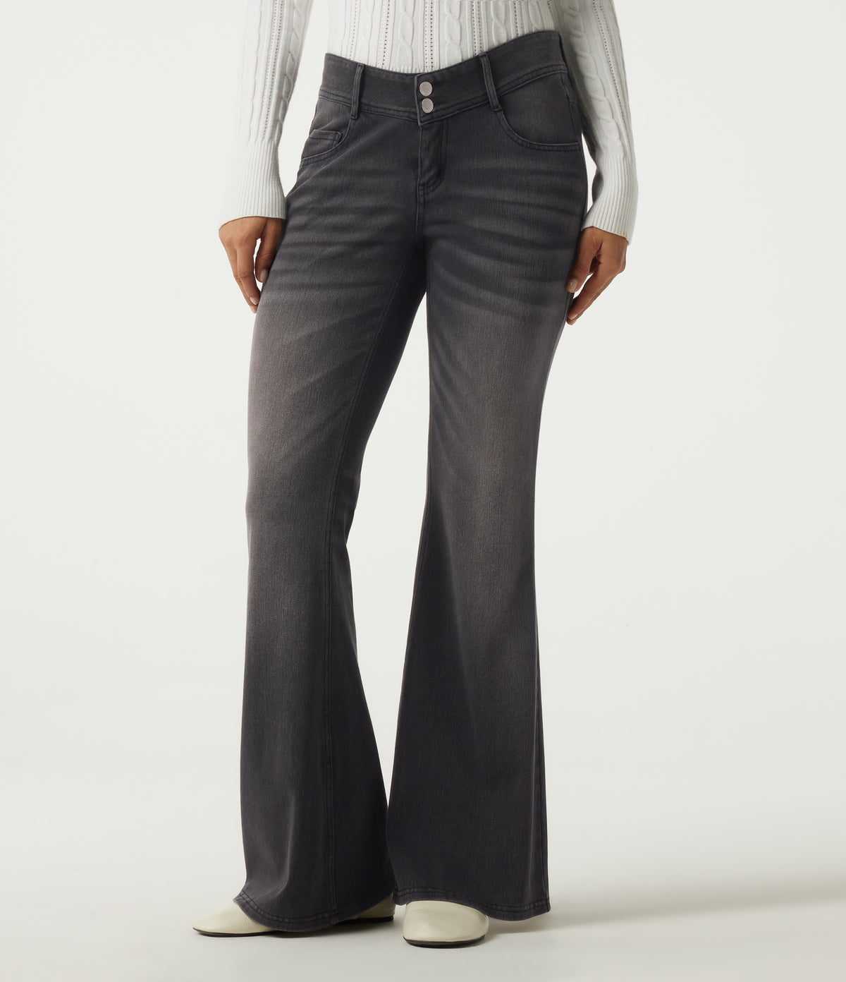 Mid Rise Flare Casual Jeans with Pockets — Poppy Seed Denim — view 8
