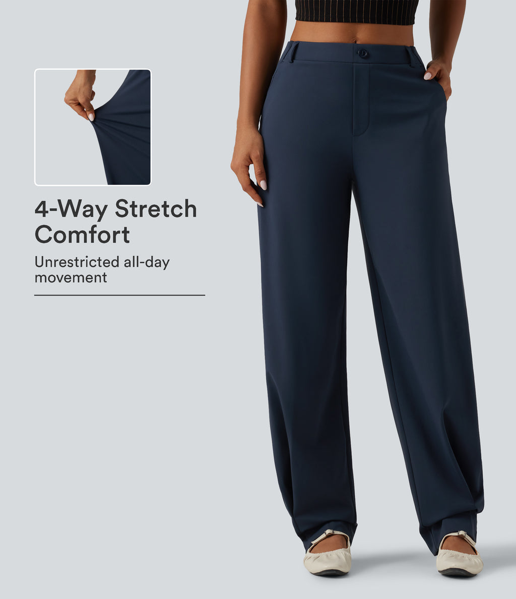 Mid Rise Barrel Leg Work Trousers with Pockets — Midnight Blue — view 1