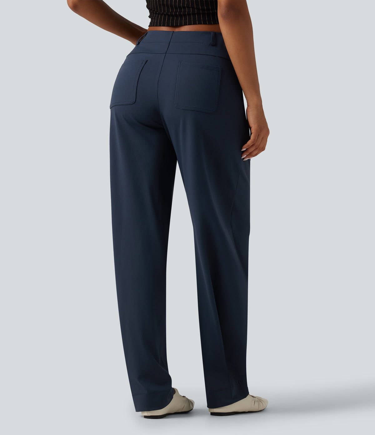 Mid Rise Barrel Leg Work Trousers with Pockets — Midnight Blue — view 2