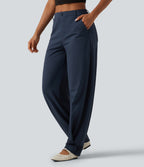 Mid Rise Barrel Leg Work Trousers with Pockets — Midnight Blue — view 3