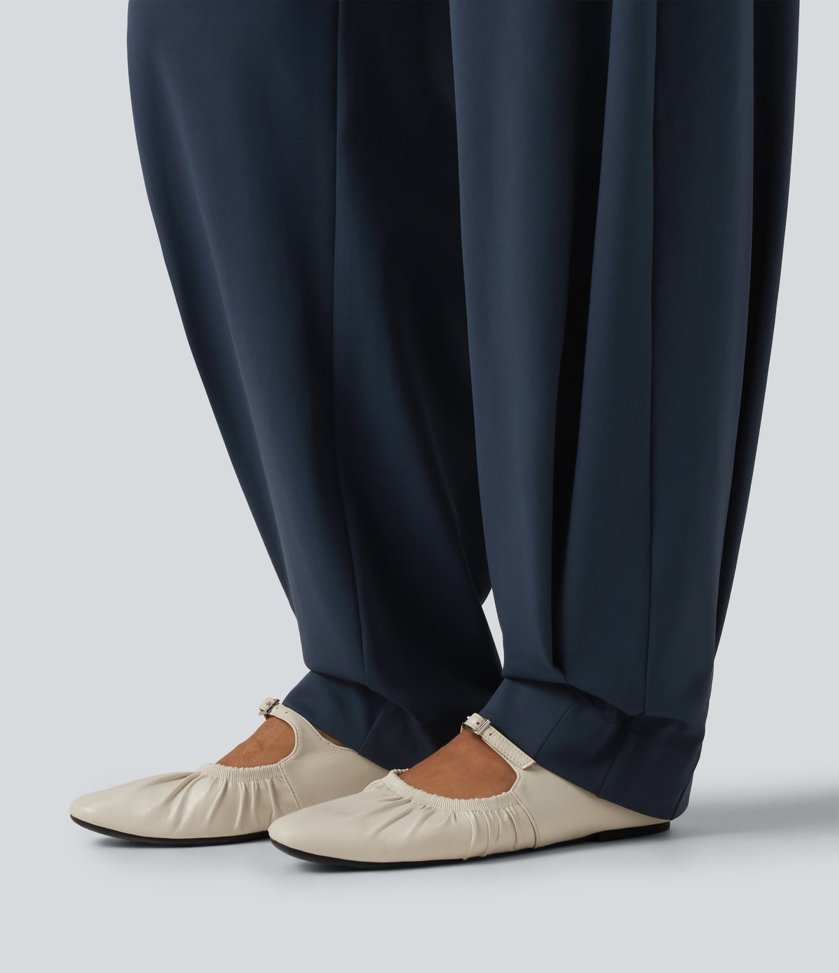 Mid Rise Barrel Leg Work Trousers with Pockets — Midnight Blue — view 5