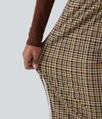 High Waisted Tummy Control Plaid Wide Leg Running Trousers with Pockets — Butter Malt Check — view 7