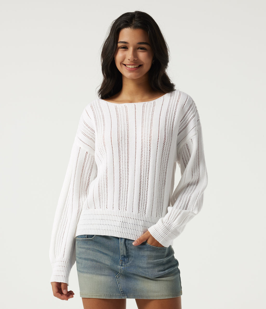 Round Neck Long Sleeve Casual Jumper — White — view 1