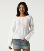 Round Neck Long Sleeve Casual Jumper — White — view 1
