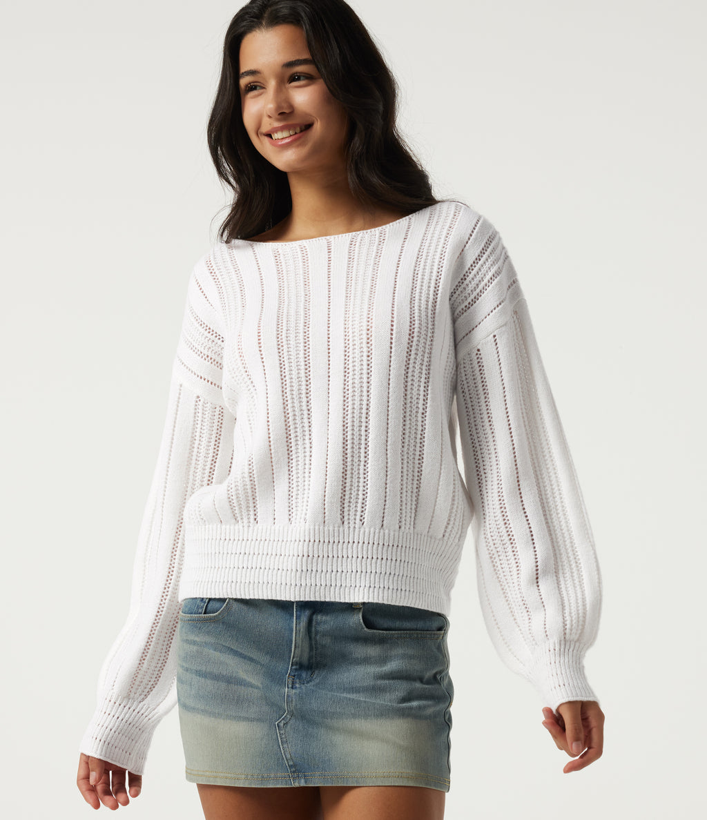 Round Neck Long Sleeve Casual Jumper — White — view 4