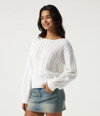 Round Neck Long Sleeve Casual Jumper — White — view 3