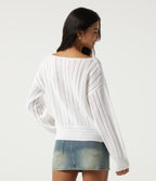 Round Neck Long Sleeve Casual Jumper — White — view 2