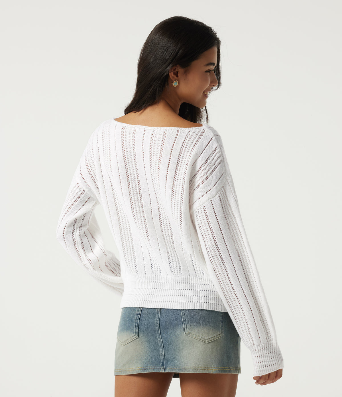 Round Neck Long Sleeve Casual Jumper — White — view 2