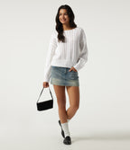 Round Neck Long Sleeve Casual Jumper — White — view 6