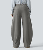 Mid Rise Barrel Leg Stripe Casual Trousers with Pockets — Dusk Smoke Pinstripe — view 2