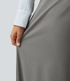 Mid Rise Barrel Leg Stripe Casual Trousers with Pockets — Dusk Smoke Pinstripe — view 6