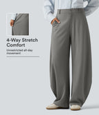 Mid Rise Barrel Leg Stripe Casual Trousers with Pockets — Dusk Smoke Pinstripe — view 1